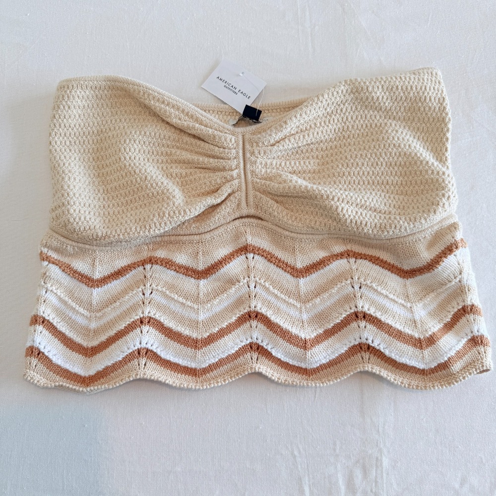 American Eagle Cropped Crochet‎ Tube Top Womens XL Beige Tan Festival Coquette